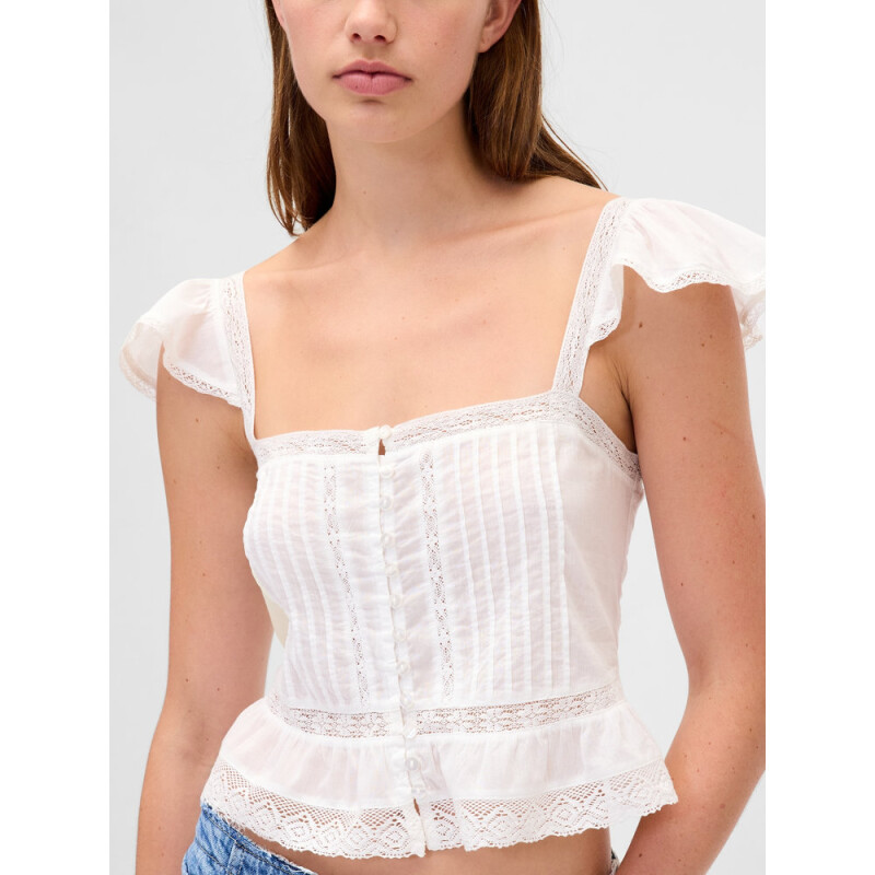 FLTR SLV SQ NK PEPLUM TOP NEW OFF WHITE