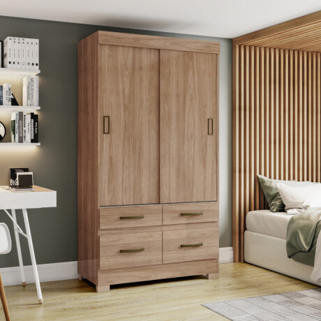 ROPERO 2 PUERTAS CORREDIZAS 4 CAJONES GUARDARROPA ARMARIO PLACARD CLOSET COLOR MADERA - FLEX
