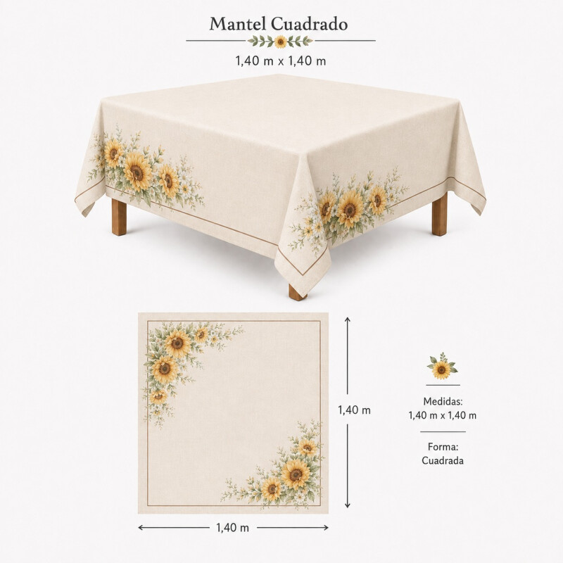 Mantel Cuadrado Karsten 100% Algodón 1.40x1.40cm Flor do Sol