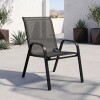 Set De Jardín Mesa De Vidrio + 2 Sillas Textilina y Acero Negro