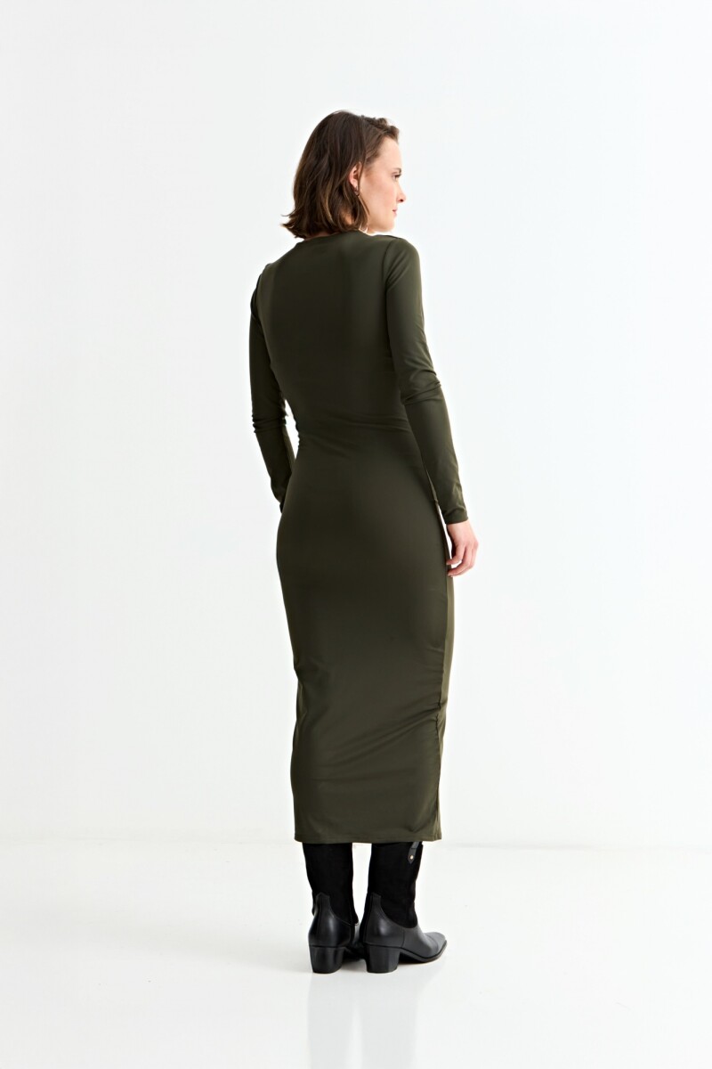 Vestido manga larga midi VERDE OLIVA