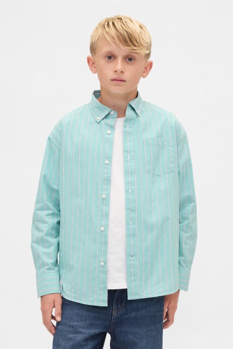 Camisa Poplin Niño Teal Stripe