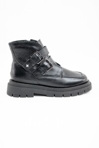 Bota Cuero Hebillas Negro