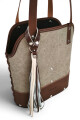 Matera de lona con base de madera y porta celular Beige