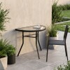 Set De Jardín Mesa De Vidrio + 2 Sillas Textilina y Acero Gris