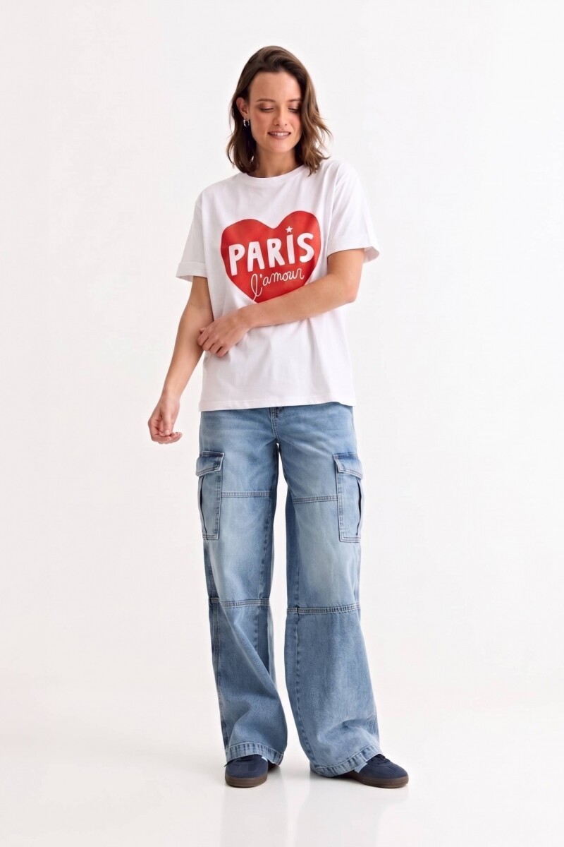 Remera m/c estampada colección Paris BLANCO Y ROJO