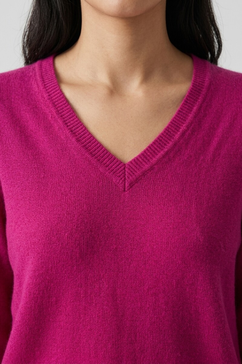 Sweater tejido escote en V FUCSIA