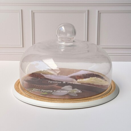 Plato Torta Bambú C/Tapa De Vidrio Alto 20cm x Ø 30cm - Blanco Plato Torta Bambú C/Tapa De Vidrio Alto 20cm x Ø 30cm - Blanco