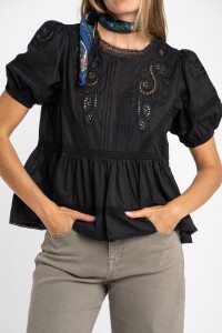 Blusa Algodon Con Encaje Negro