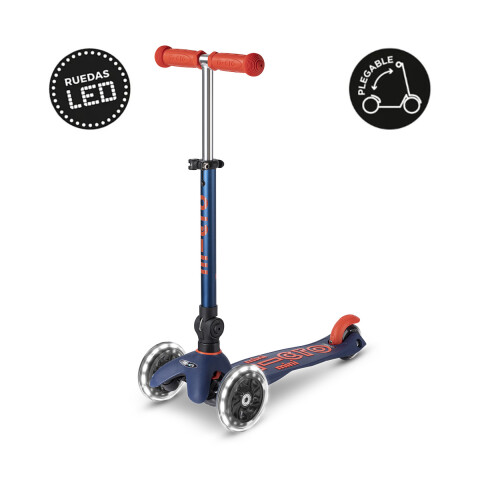 Monopatín Micro Mini Plegable Neón LED Ajustable con 3 Ruedas AZUL