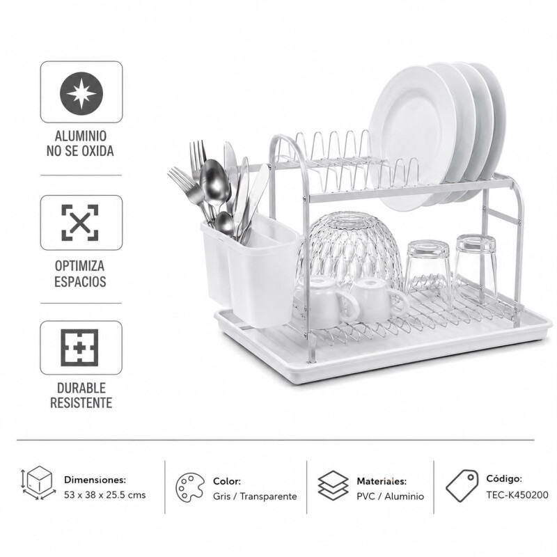 Escurridor de Platos 2 Pisos Aluminio Antióxido con Bandeja y Porta Cubiertos Escurridor de Platos 2 Pisos Aluminio Antióxido con Bandeja y Porta Cubiertos