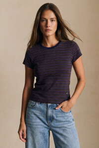 Remera A Rayas Algodón Marino