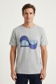 Remera m/c estampada Waves GRIS MELANGE