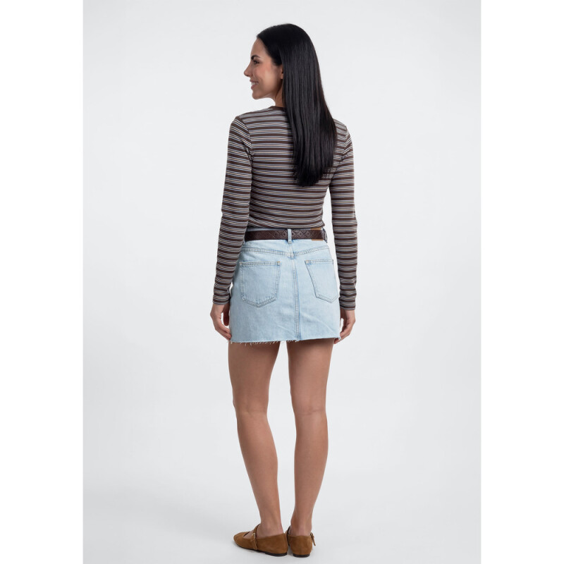 BLUSA ML FEM MARROM, AZUL CLARO E OFF WHITE