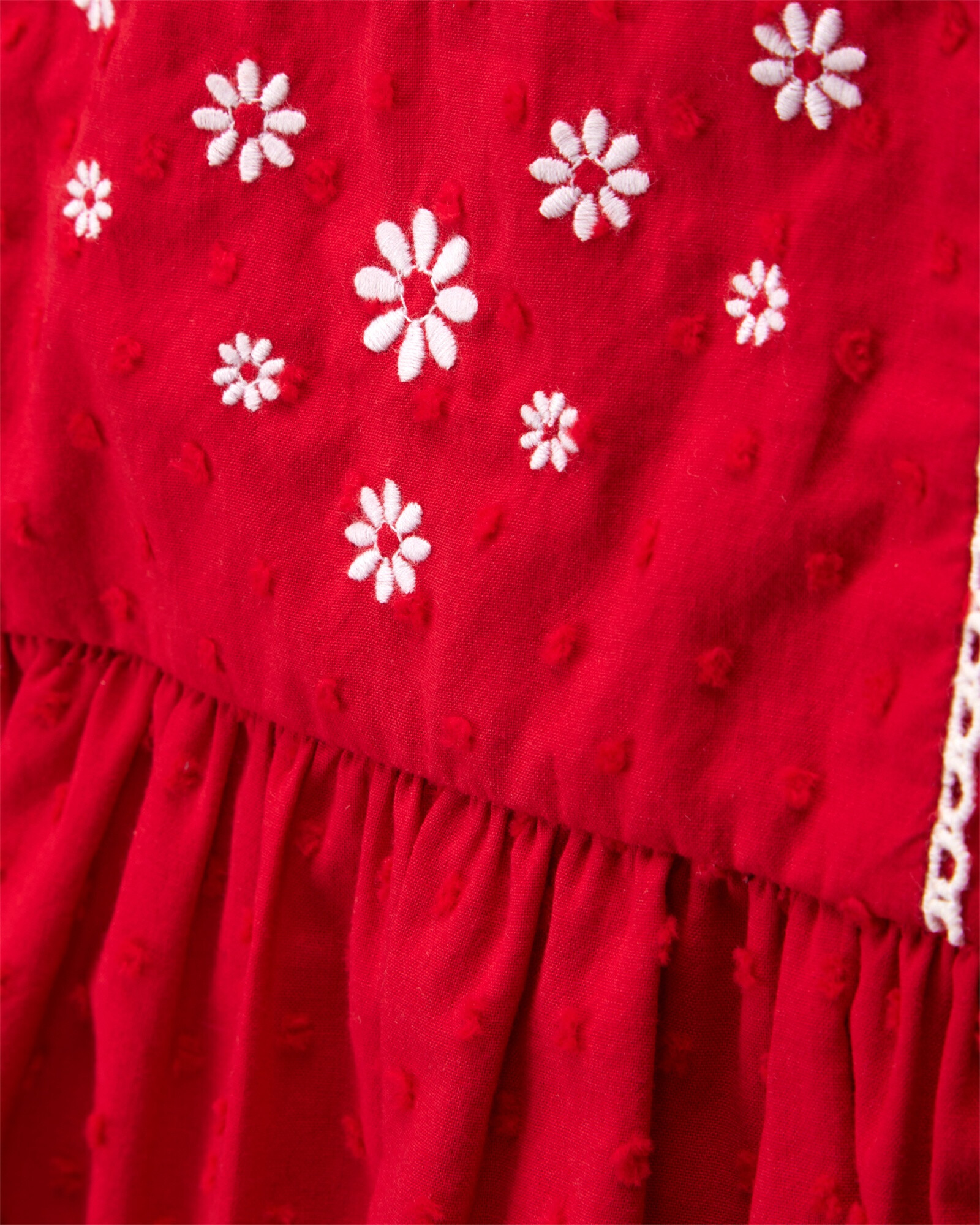 Vestido de algodón, con lunares y flores bordados, rojo Sin color