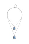 COLLAR DOBLE DE ALEACIÓN DE METALES BAÑADO EN PLATA DE LEY CON CRISTAL FACETADO AZUL Colgante
