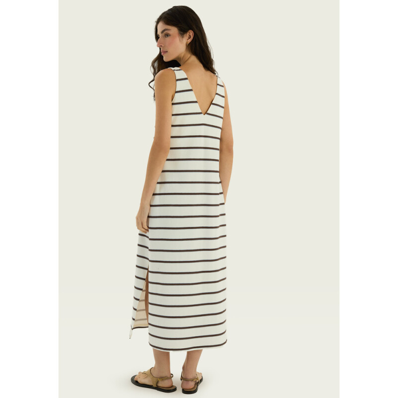 VESTIDO MIDI FEM CRUDO LISTRADO