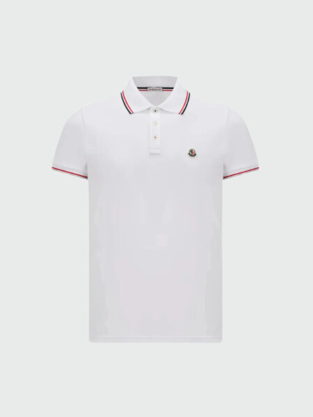 Moncler - Polo de Piqué de Algodón con Ribetes Tricolor 001
