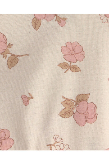 Set cuatro piezas de algodón, dos pantalones y dos bodies manga larga, rosa y crema, diseño floral Sin color