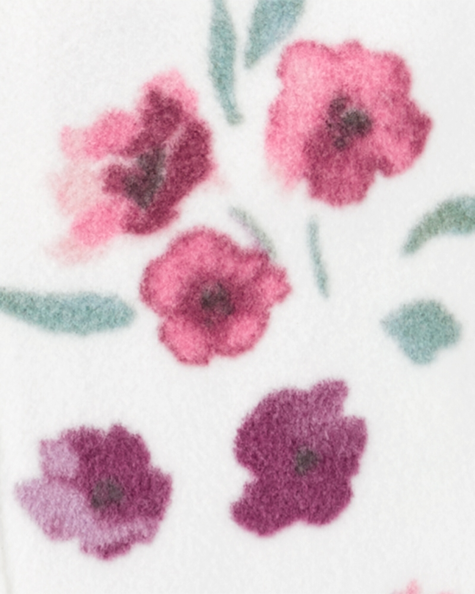 Pijama una pieza de micropolar, con pie, blanco, diseño floral. Talles 0-9M Sin color