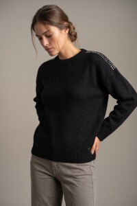 Sweater Lana Apliques Negro