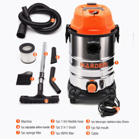 ASPIRADORA SECO-HUMEDO 30LT TANQUE AC INOX 1600W HARDEN ++ N/a