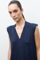 Maxi vestido con hombreras azul marino