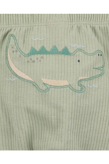 Set tres piezas de algodón, pantalón y dos bodies, diseño caimán Sin color