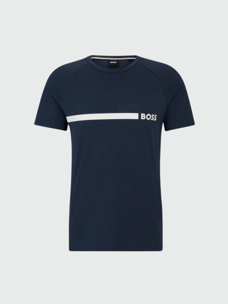 BOSS - Remera de Algodón con raya y logo Azul