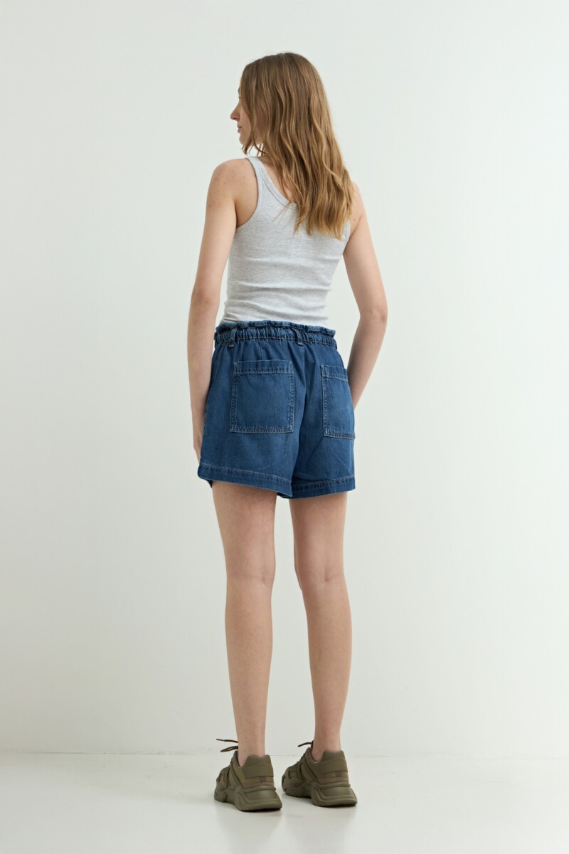 Short con cintura elastizada y lazo JEAN OSCURO