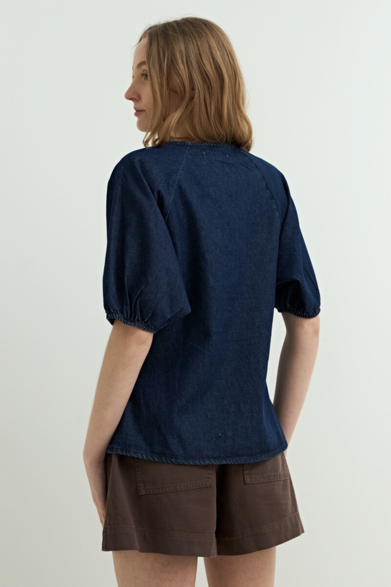 Blusa denim manga balloon JEAN OSCURO