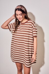 Vestido Manga Corta Rayado Chocolate