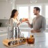 Set de Coctelería Kit 12 pcs Acero Inoxidable C/ Base Madera Plateado