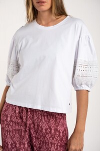 Remera Algodón Combinada Blanco