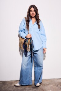 Camisa Con Lino Celeste