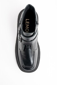 Bota Cuero Hebillas Negro