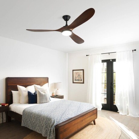 Ventilador de Techo Practic Life FS52930C 60" con 3 Aspas de Madera, Luz LED y Control Remoto Negro
