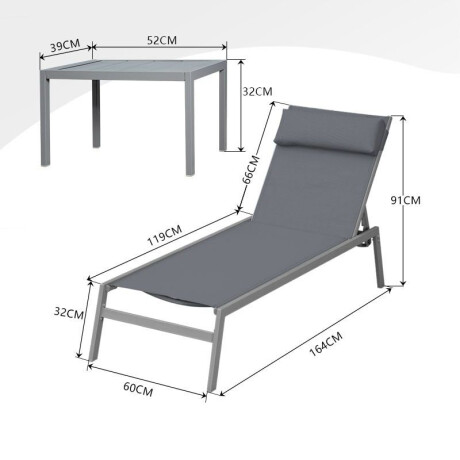 Juego 2 Reposeras + Mesa Vienna 60cm x 164cm x 91cm Juego 2 Reposeras + Mesa Vienna 60cm x 164cm x 91cm