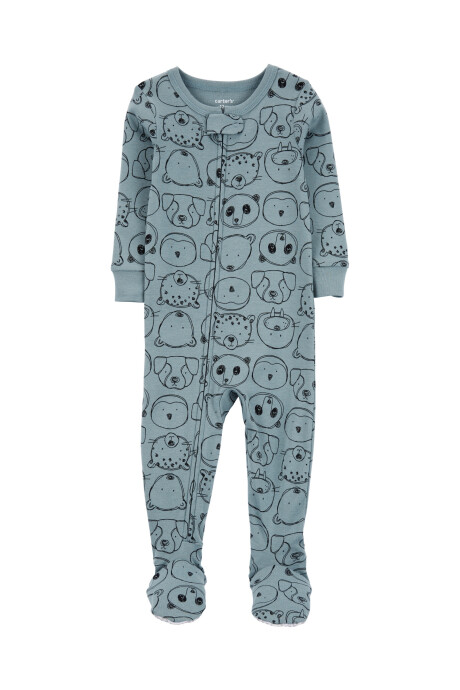Pijama una pieza de algodón, con pie y diseño animales Sin color