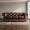 Sillón 100% Cuero - 3 Cuerpos - Chesterfield Caramelo