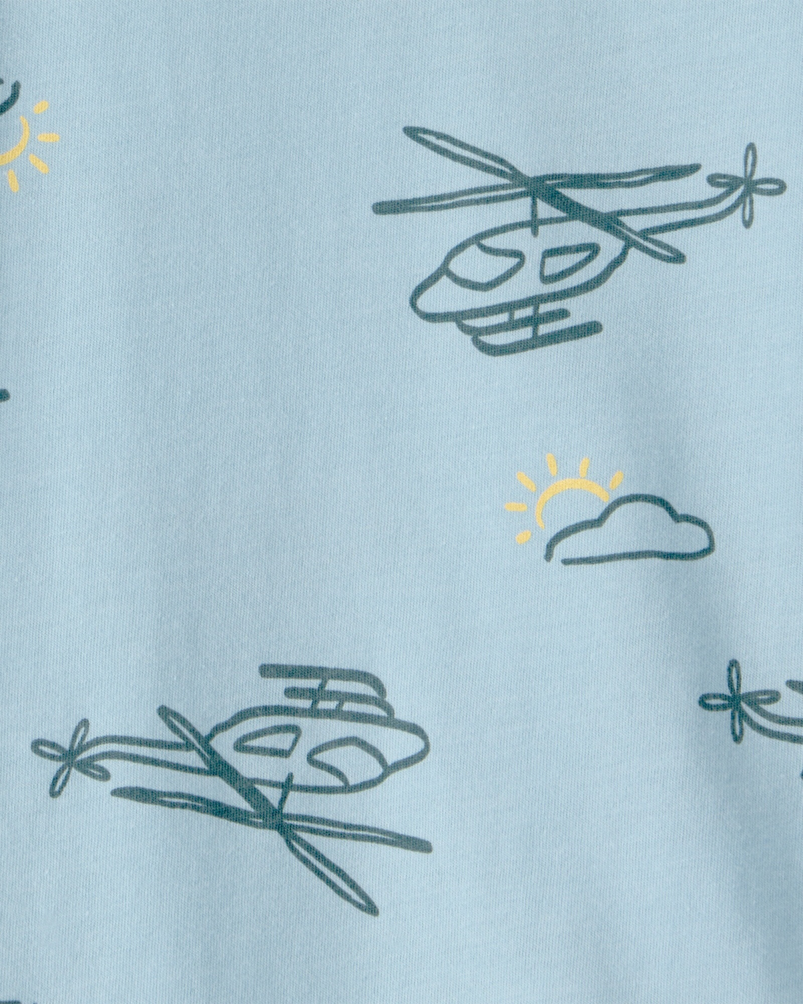 Remera de algodón, manga corta, azul, diseño helicópteros Sin color