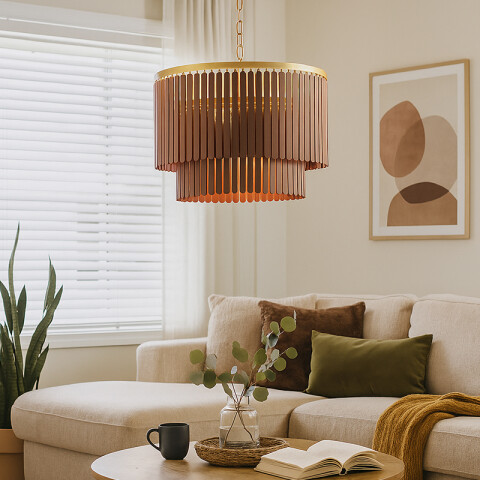 Lámpara colgante cilíndrica varilla madera 400mm 3XE27 IX9536