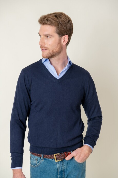 Sweater escote V lana. Azul Marino