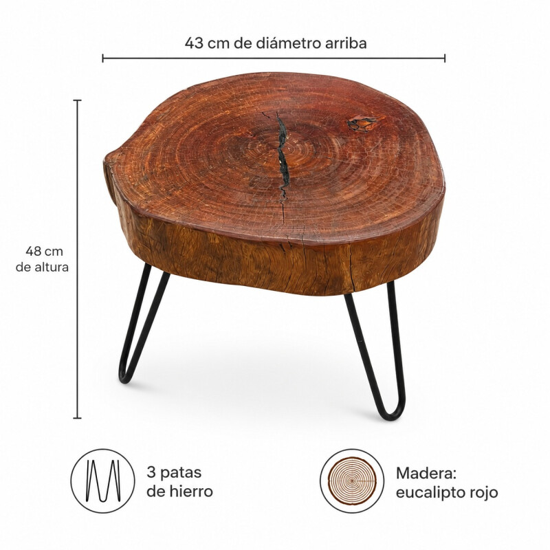 Mesa Rústica en Madera Eucalipto Rojo y Patas en Hierro Mesa Rústica en Madera Eucalipto Rojo y Patas en Hierro