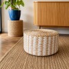 Puff almohadón de piso circular ratán Diámetro 40cm y 20cm altura Blanco