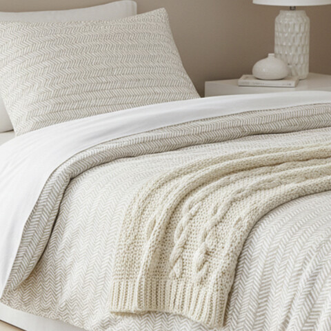 Juego Sábanas Queen Size Bukara 100% Microfibra 254-2 ZIG ZAG BEIGE