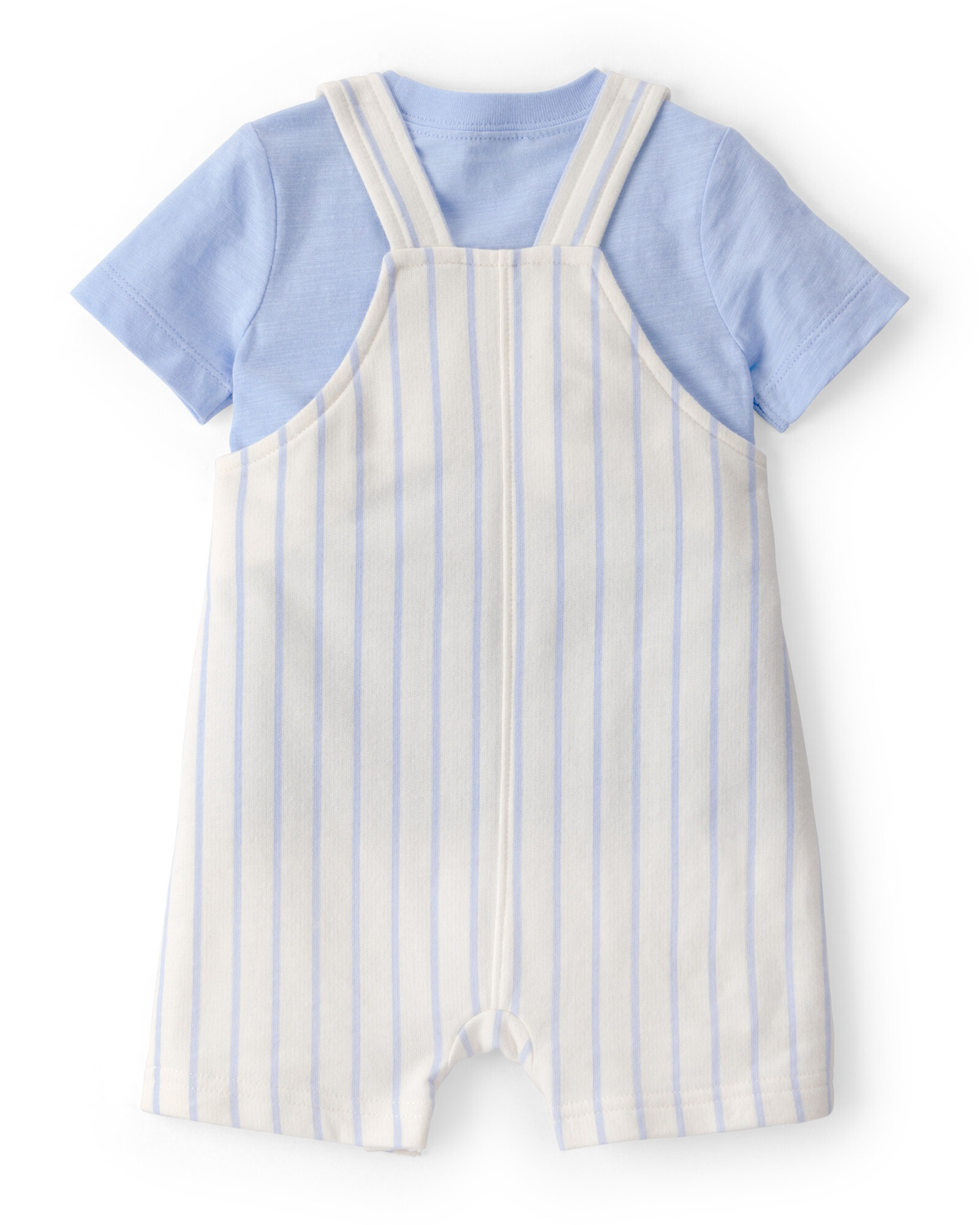 Set dos piezas de algodón, enterito corto a rayas y remera, azul Sin color