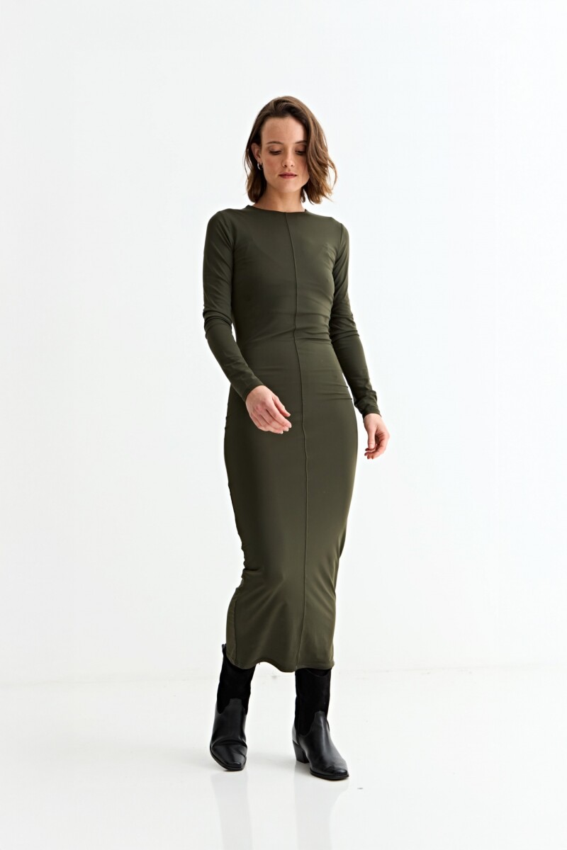 Vestido manga larga midi VERDE OLIVA