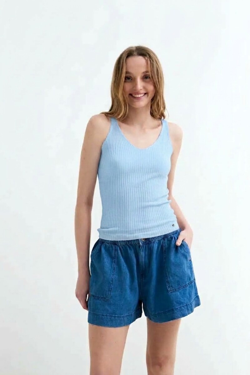 Top tejido punto rib tirantes finos CELESTE