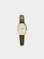 Reloj Rectangular Con Pulsera Efecto Piel caqui